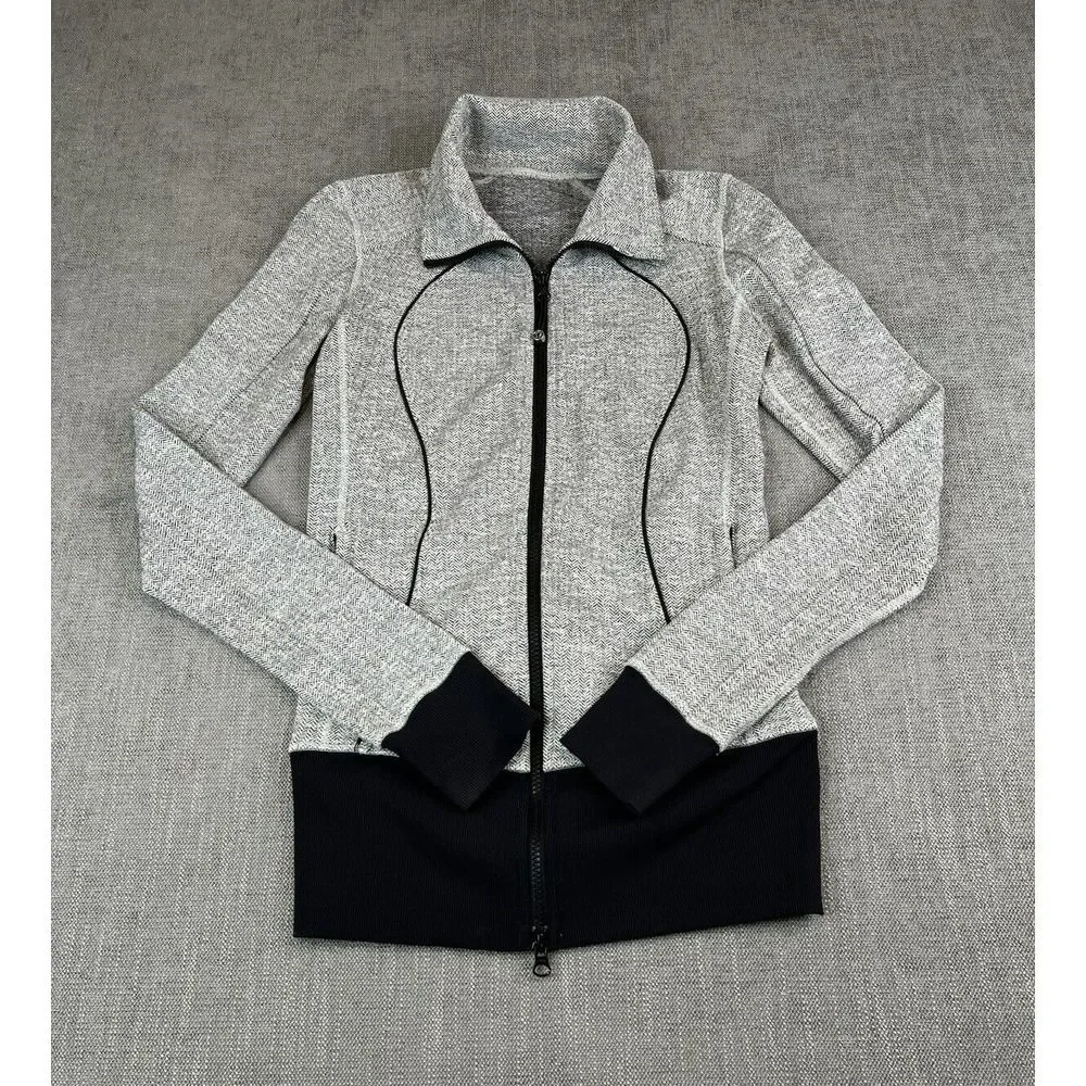 Lululemon Scuba Jacket Women Herringbone High Neck Stretch Pullover Sweater Sz 4 - Picture 2 of 6